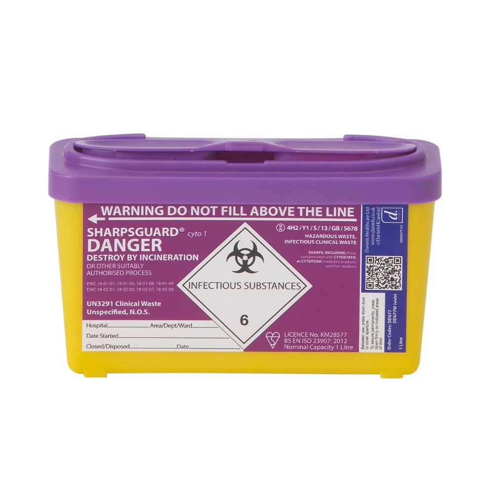 Sharps Bin 1 Litre Purple Lid Denka