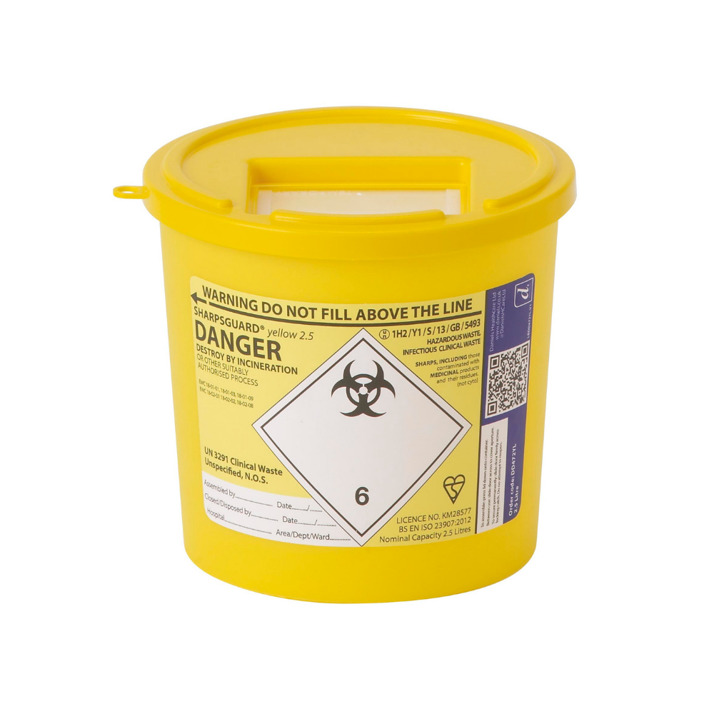 Sharps Bin 2.5 Litre Yellow Lid Denka