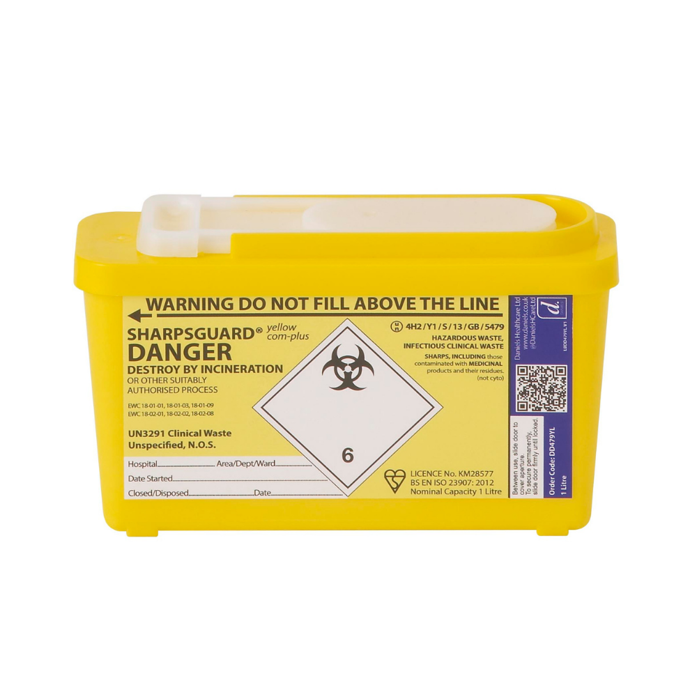 Sharps Bin Community+ 1 Litre Yellow Lid Denka