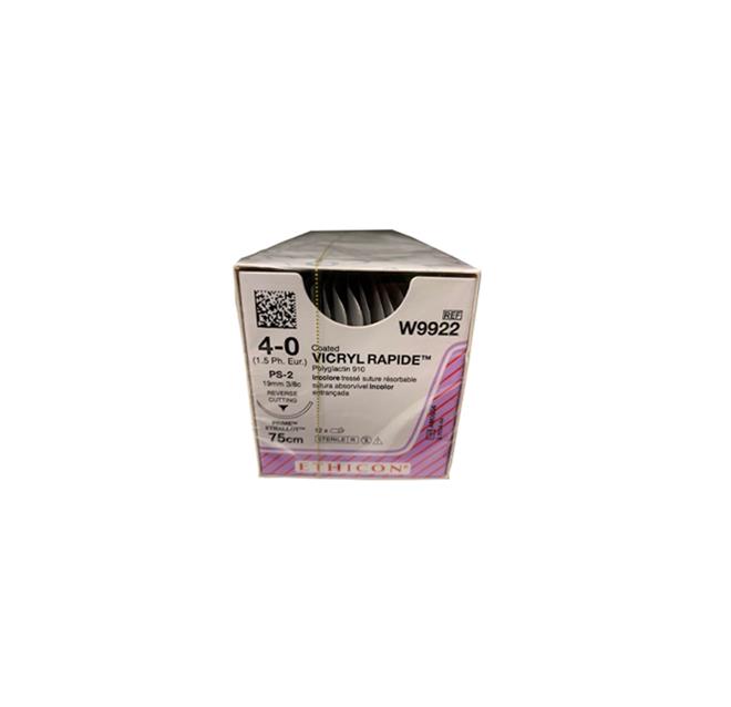Ethicon Vicryl Rapide Braided Undyed Absorbable Suture - 75cm 4/0 x 12