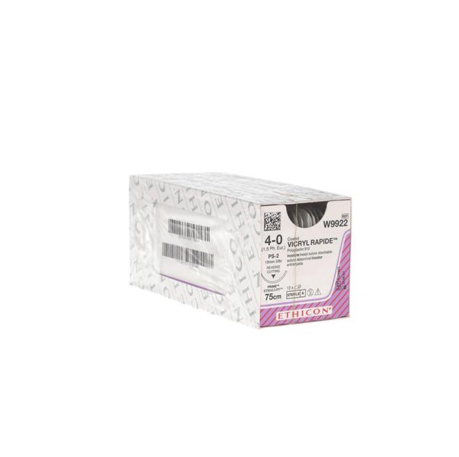 Vicryl Rapide Suture - 75cm, 4/0, 19mm curved reverse cutting x12 