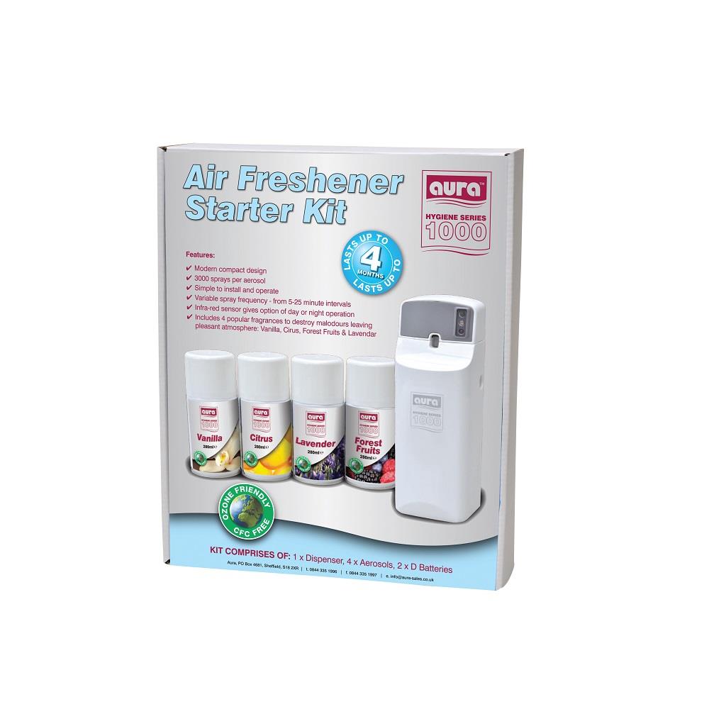 Automatic Air Freshners Starter Kit - 1 unit, 2 batteries and 4 refills