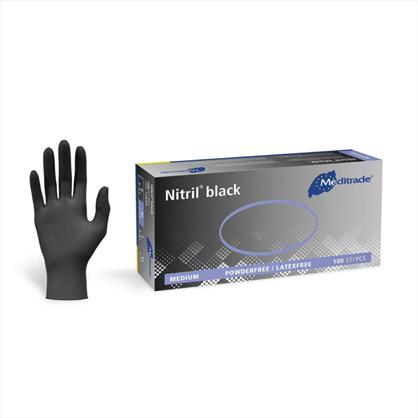 Meditrade Nitrile Black Examination Gloves P/F  - Small x 100